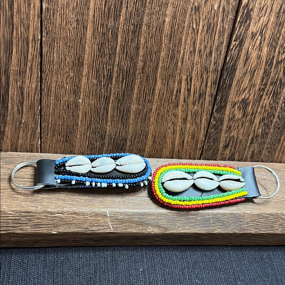 Hand Crafted Black leather beaded Key Holder